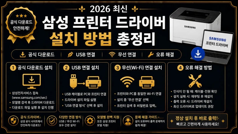 삼성 프린터 드라이버 설치 방법｜공식 다운로드·USB·무선 연결·오류 해결 총정리