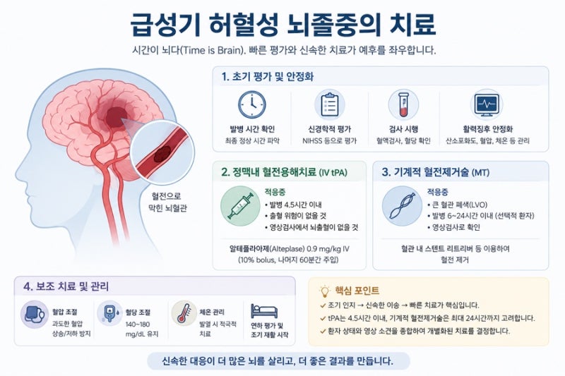 급성기 허혈성 뇌졸중의 치료 (간단정리)