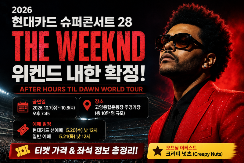 위켄드 내한 확정 현대카드 슈퍼콘서트 28 예매 일정 총정리 - 드디어 공개된 위켄드 내한 공....