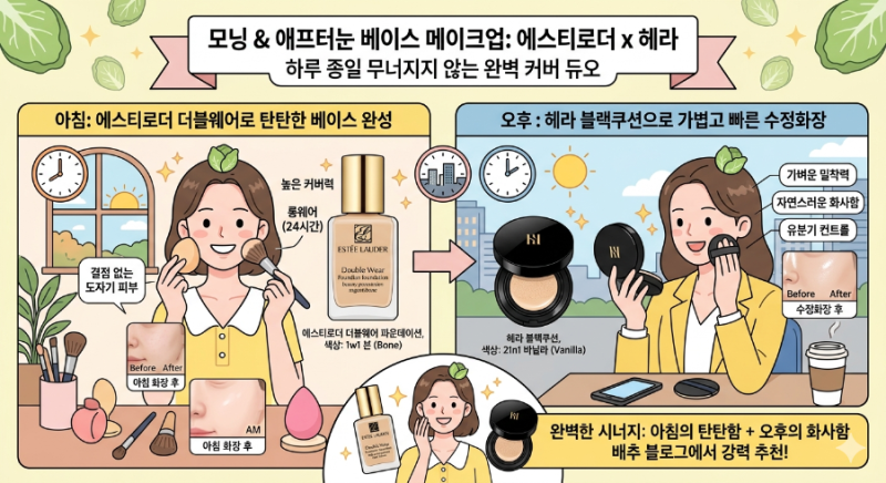 [화장품 추천]하루종일 무너너지 않는 조합✨️: 에스티로더 더블웨어 파운데이션(1w1본)+헤....