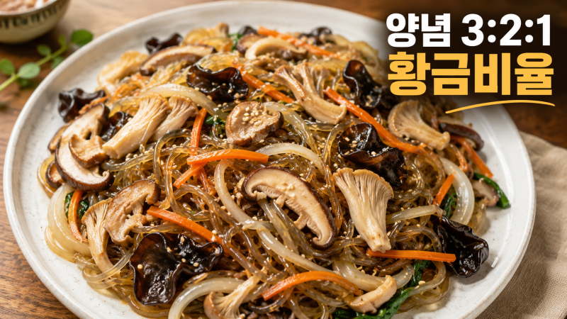 버섯잡채 황금레시피 양념 3:2:1 비율, 당면 30분 불리고 따로 볶으면 식어도 탱글한 진짜 이유....
