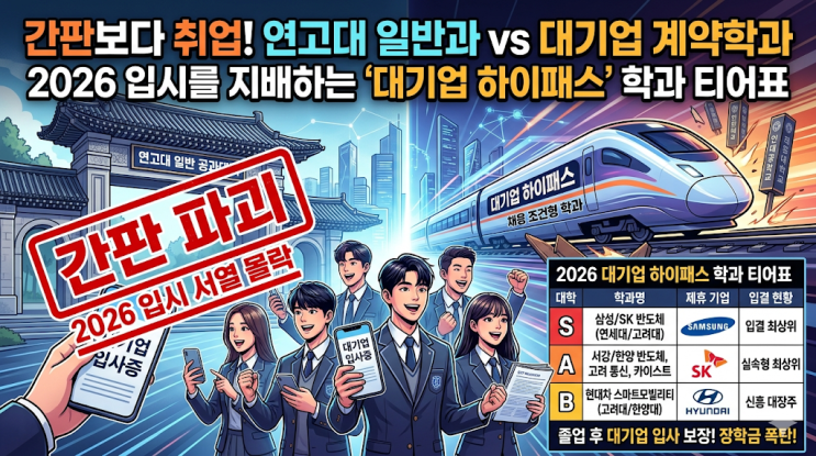  [2026 입시 티어표] 서울대 일반과 버리고 간다는 삼성·SK 반도체 계약학과 순위 현실