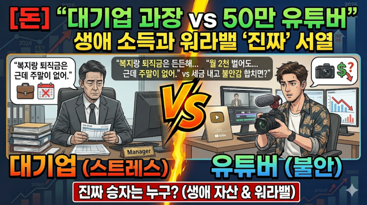  [유튜버 수입 인증] 대기업 10년 차 과장 vs 50만 유튜버 생애 소득 진짜 서열 (크리에이터 현실)