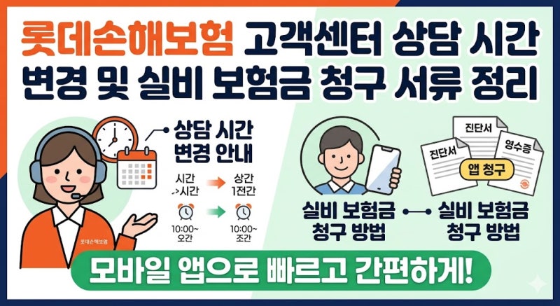 롯데손해보험 고객센터 상담 시간 변경 및 실비 보험금 청구 서류 정리