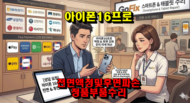  [정품/수리점] 아이폰 16 프로 액정·백커버 파손, '알 수 없는 부품' 없이 정품 인식 부품으로 완벽하게 수리한 후기