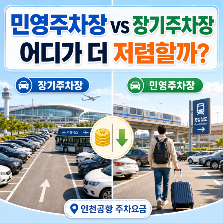  민영주차장이 저렴할까? 장기주차장, 예약주차장 비교 후기 [인천공항 주차요금]