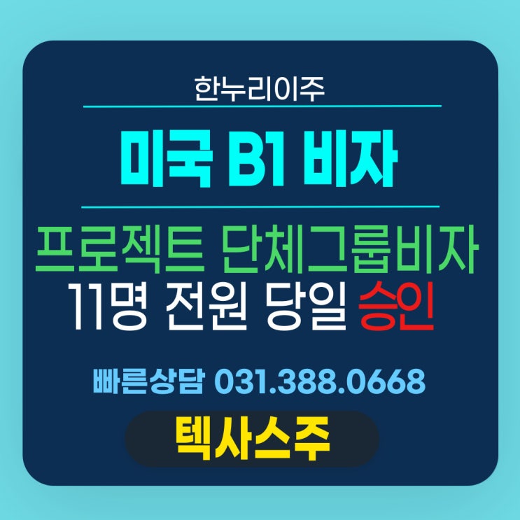  텍사스 Taylor 프로젝트 단체 미국 출장비자 B1 비자 발급
