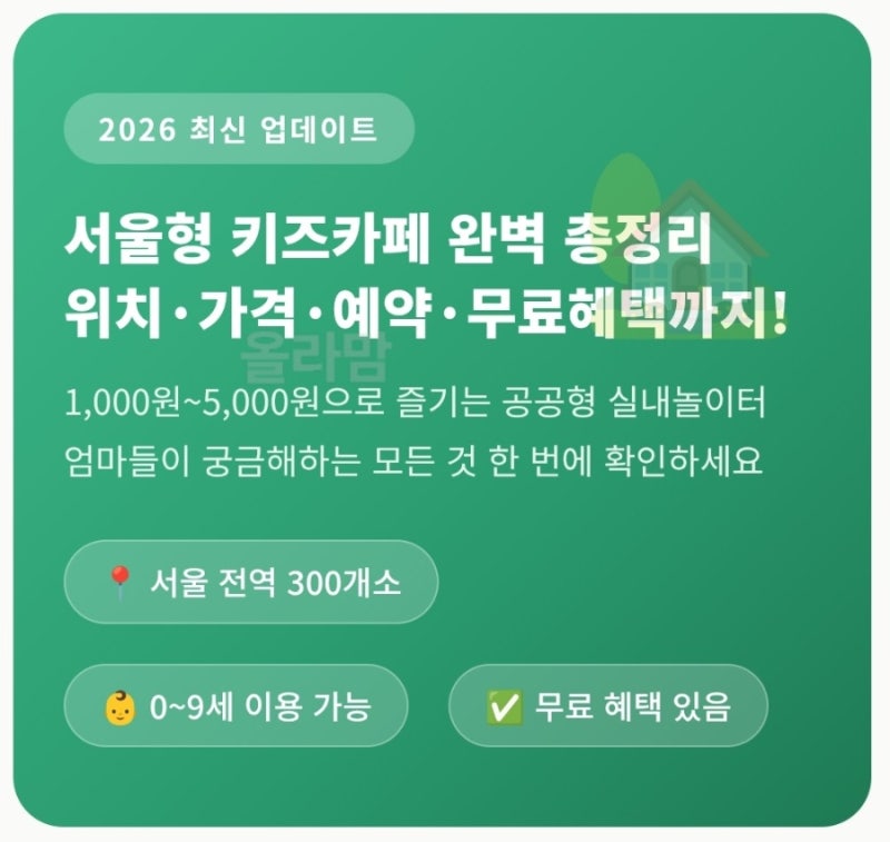 2026 최신 업데이트 서울형 키즈카페 완벽 총정리 위치·가격·예약·무료혜택까지!