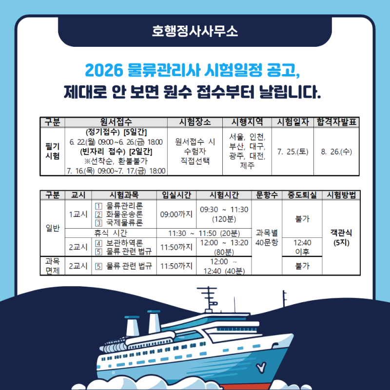 2026 물류관리사 시험일정 공고, 제대로 안 보면 원수 접수부터 날립니다