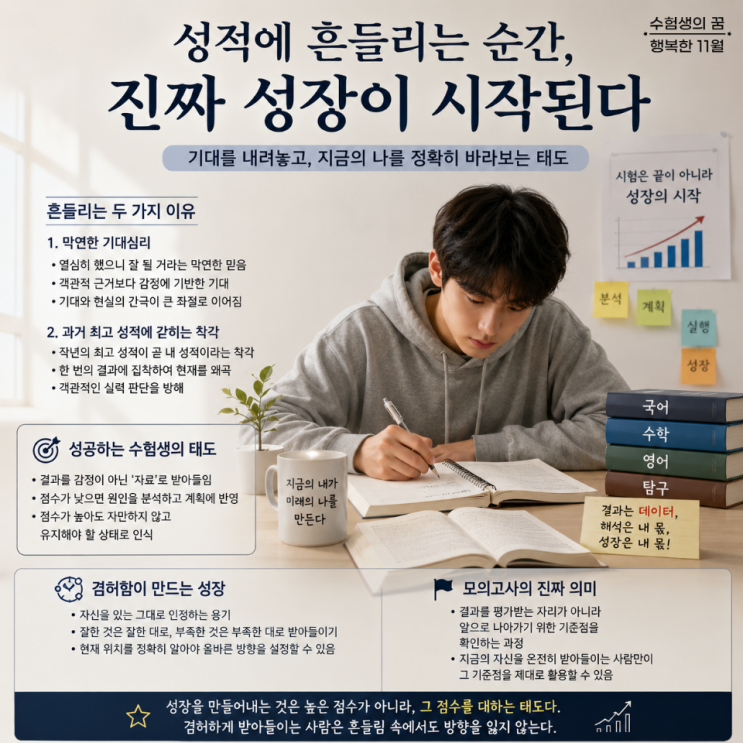  성적 향상에 대한 막연한 기대 심리 과거 받았던 높은 성적의 착각 벗어나 진짜 성장하는 수험생 되기