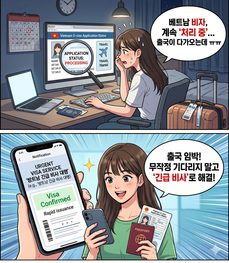  베트남 비자 직접 신청 계속 처리 중? 긴급 전환 방법 & 대행 발급 365일 OK