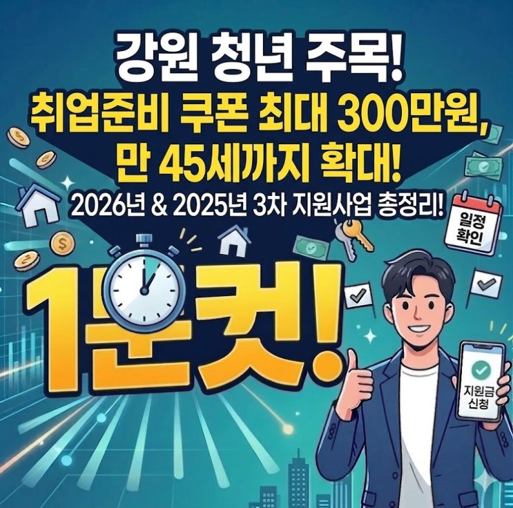  강원특별자치도 청년 주목! 취업준비 쿠폰 최대 300만원, 만 45세까지 확대! 2026년 & 2025년 3차 지원사업 총정리!