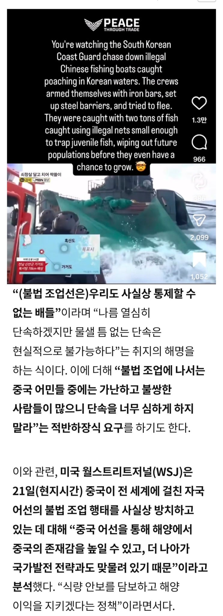  싹쓸이하는 중국어선 단속하는 한국해경