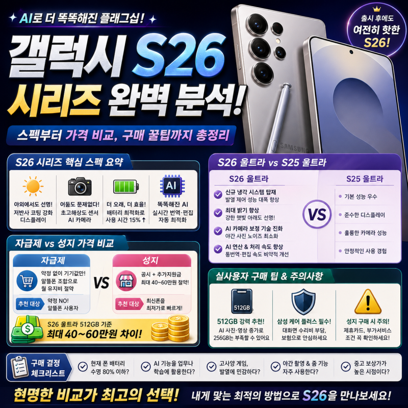 갤럭시 S26 울트라 자급제 가격과 S25 차이점 구매 꿀팁 정리