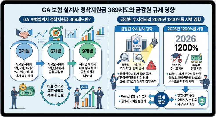<b>GA</b> 보험설계사 정착지원금 369제도란? <b>금감원</b> 수시검사와... 