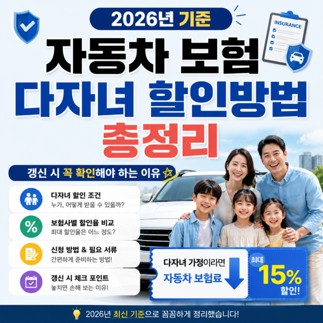 자동차 보험 다자녀 할인방법 총정리 (2026년 기준)｜갱신 시 꼭 확인해야 하는 이유