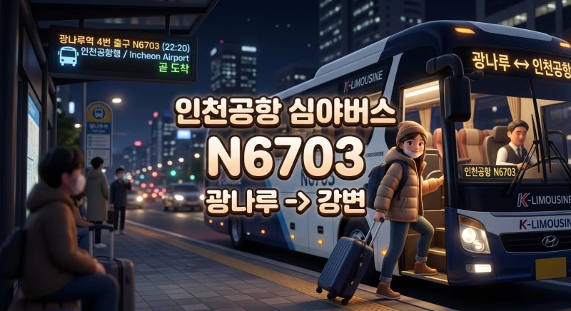 인천공항 심야버스 광나루역·강변·잠실 N6703 시간표·요금 완벽 정리