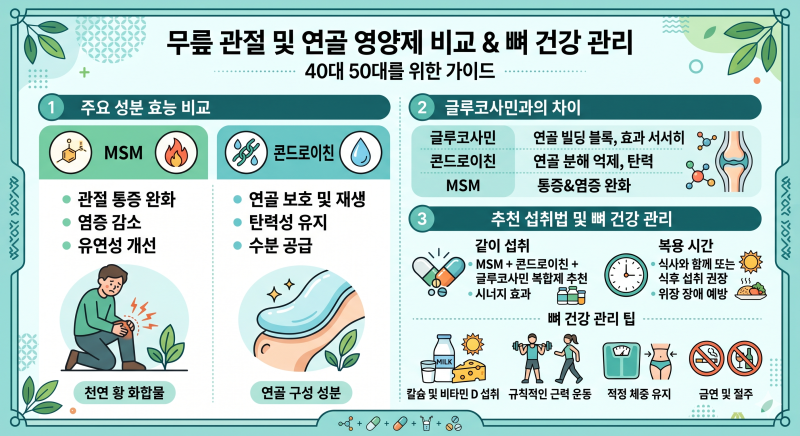 무릎 관절 연골 영양제 MSM 콘드로이친 효능 비교 추천 40대 50대 뼈 건강 관리법 글루코사민 ....