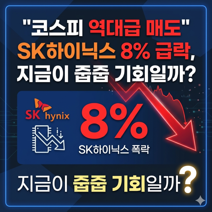 "<b>코스피</b> 역대급 매도" SK하이닉스 <b>8% 급락</b>, 지금이 줍줍 기회일까?