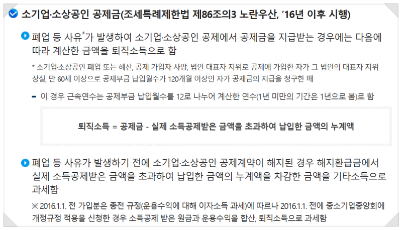 노란우산공제 중도해지 관련 세무처리(2015년 이전 가입분/2016년 이후 가입분)