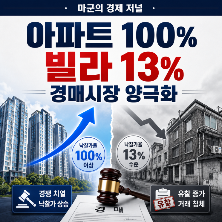  경매시장 양극화 낙찰가율이 가른 아파트와 빌라