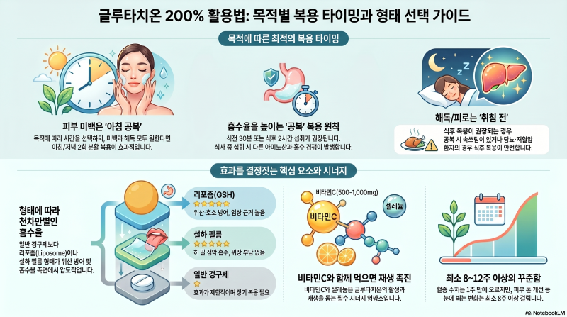 글루타치온 자기 전에 먹어야 효과 있을까? 목적별 복용 시간 정리