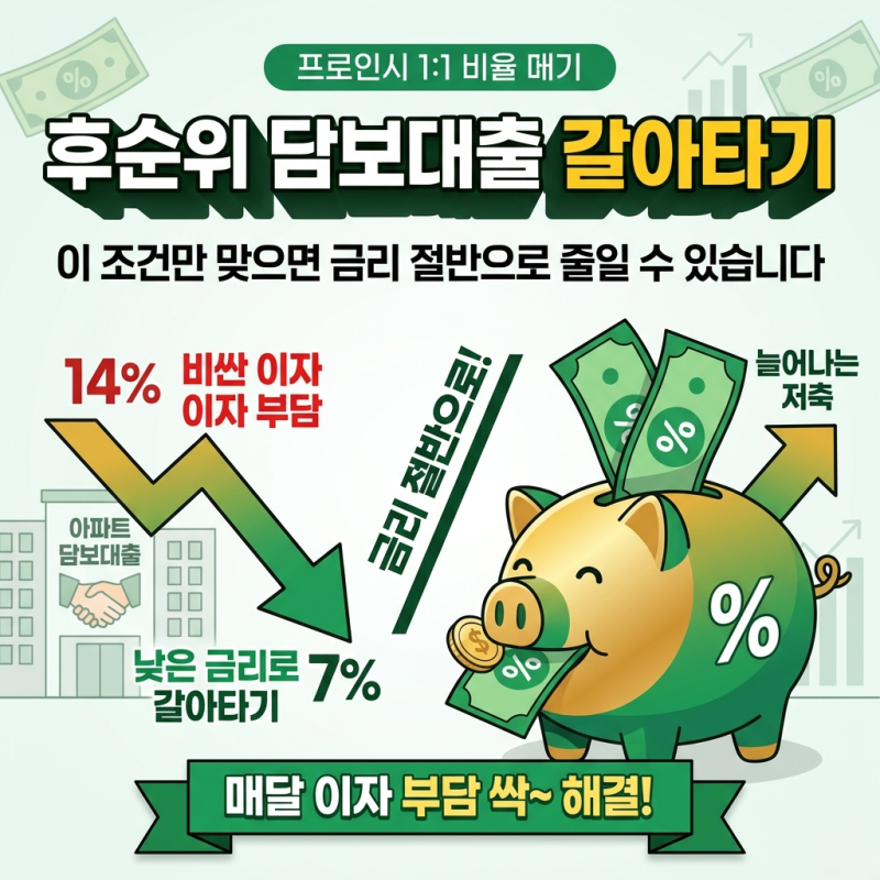 후순위 담보대출 갈아타기 이 조건만 맞으면 금리 절반으로 줄일 수 있다