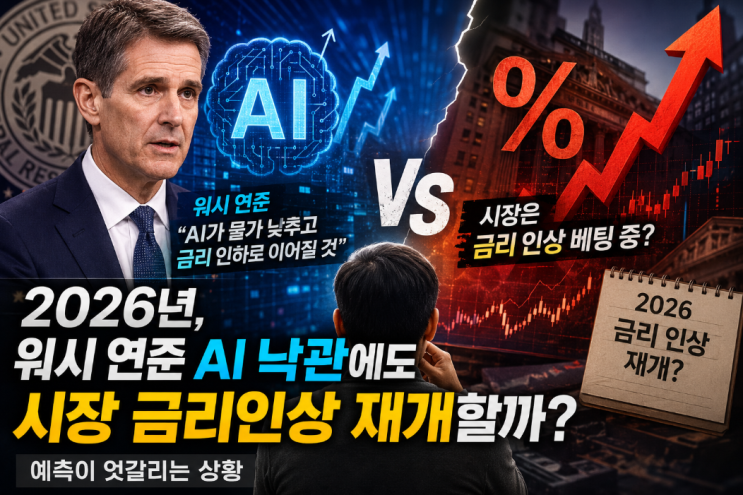  2026년, 워시 연준 AI 낙관에도 시장 금리인상 재개할까? 예측이 엇갈리는 상황