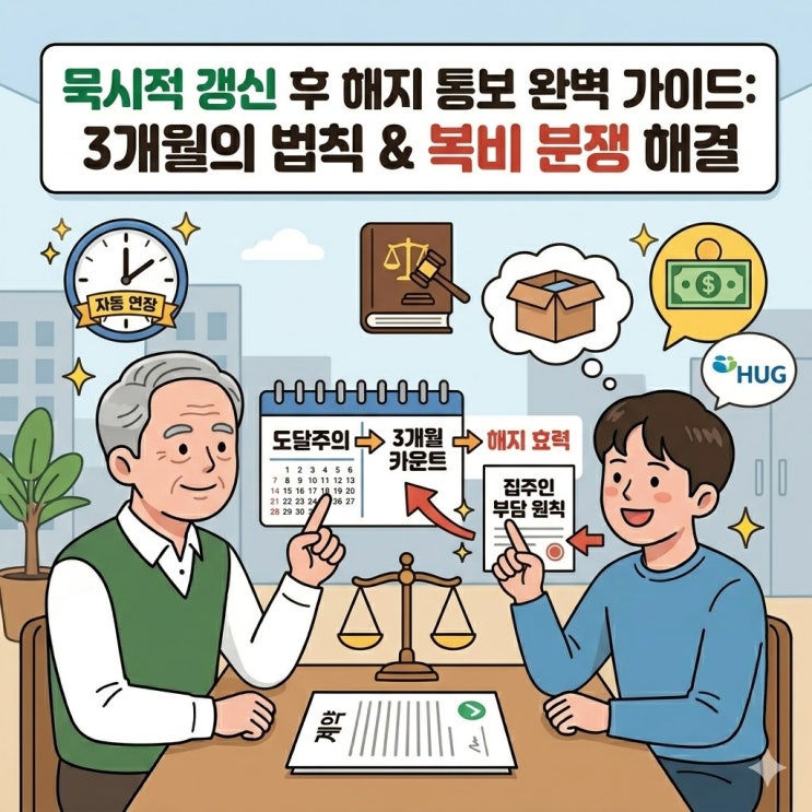  전월세 묵시적 갱신 후 해지 통보 효력은? 3개월 법칙과 복비 부담 완벽 정리