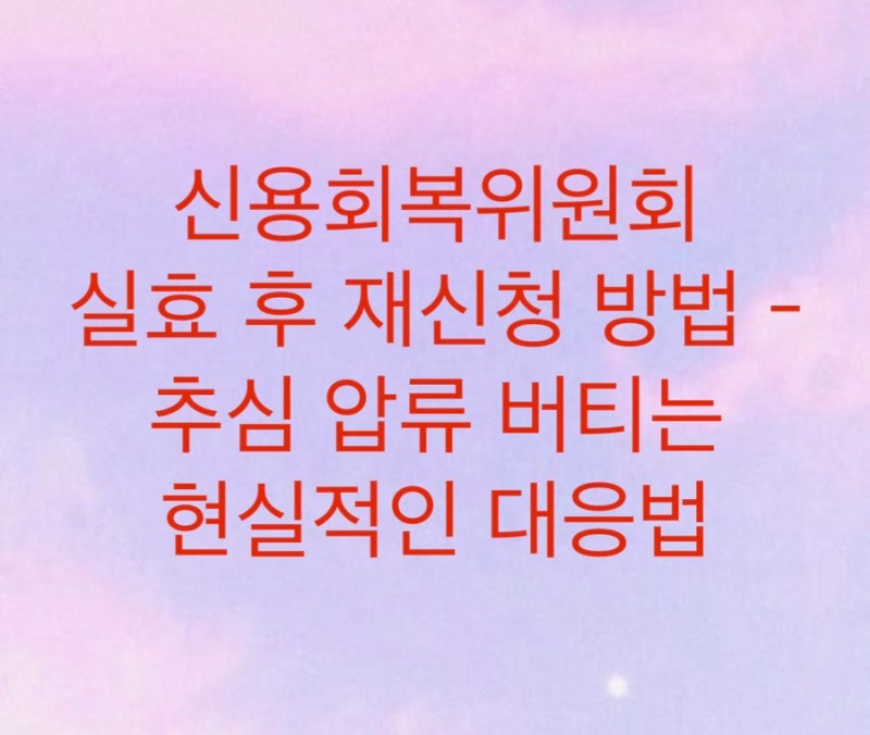 신용회복위원회 실효 후 재신청 방법 - 추심 압류 버티는 현실적인 대응법