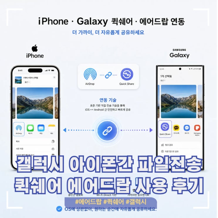  아이폰 갤럭시 에어드랍 & 퀵쉐어 파일 연동 전송 방법[비추천후기]