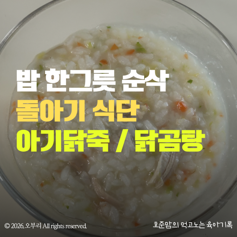 돌아기 식단 레시피｜밥태기 아기도 한 그릇 순삭한 초간단 메뉴(아기 닭죽 닭곰탕)