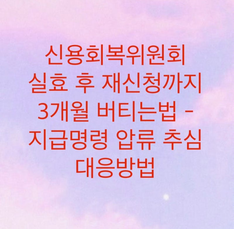신용회복위원회 실효 후 재신청까지 3개월 버티는법 - 지급명령 압류 추심 대응방법