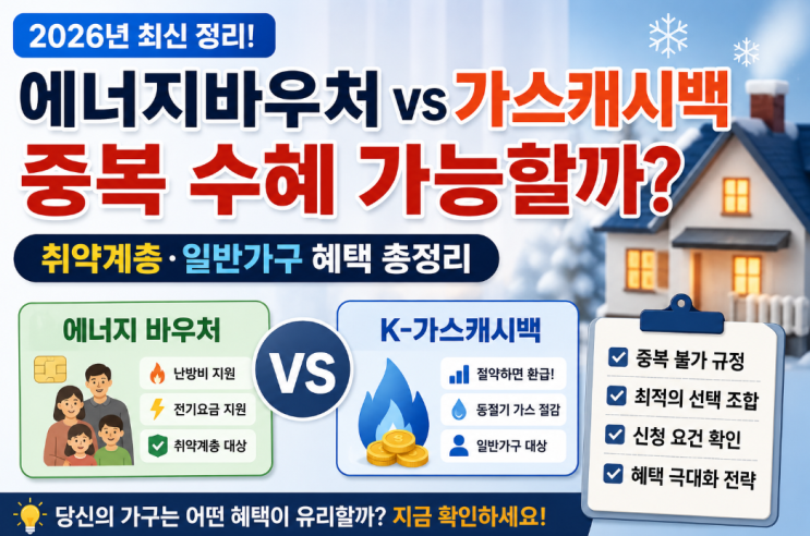  2026 에너지바우처 가스캐시백 중복 가능 여부와 취약계층 난방비 신청 기준