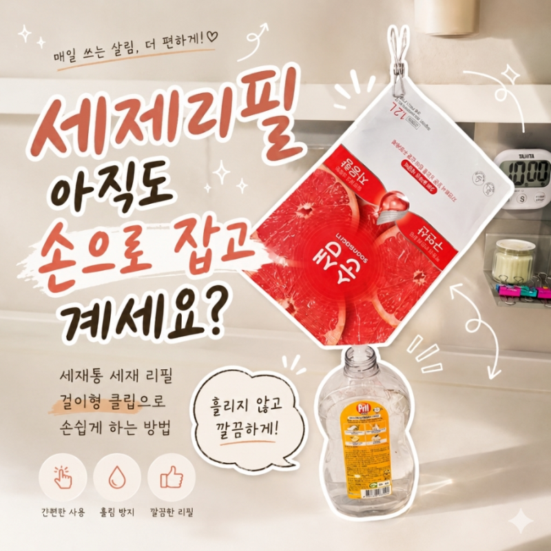 주방세제 대용량 리필 무겁게 들고있지마세요! 걸이형 스탠 주방 집게로 쉽게 해결 꿀팁