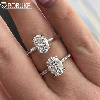  4.5CT 타원형 모이사나이트 반지 - 고급스러운 스파클링 실버 밴드