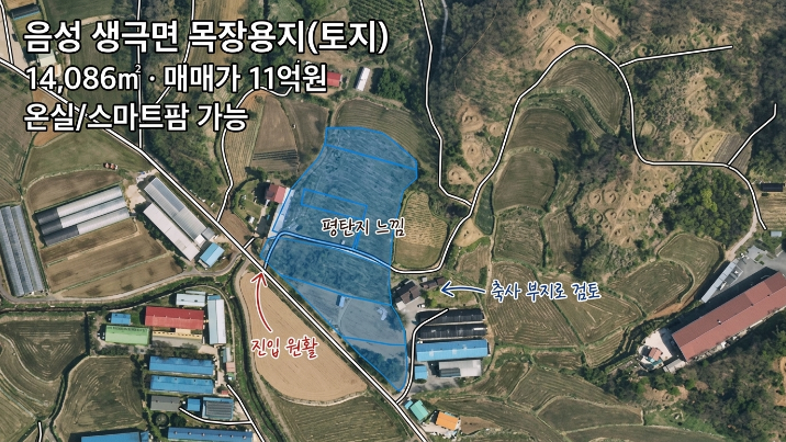  음성 생극면 목장부지 매매·스마트팜·농업시설 검토 가능한 1만4천 대형 토지