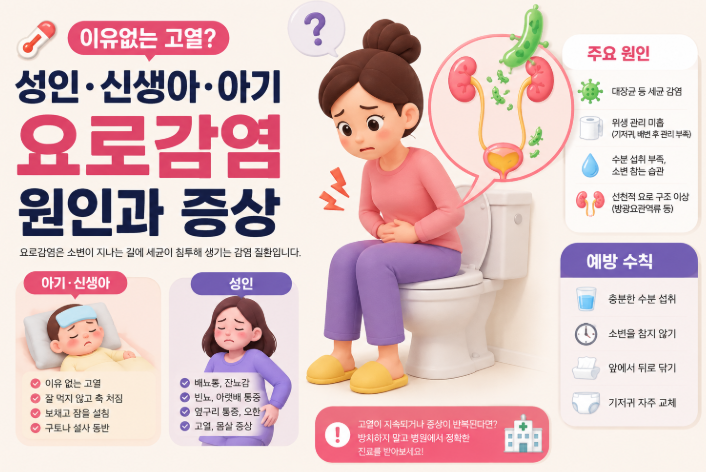  이유없는 고열 ? 성인 신생아 아기 요로감염 원인 증상 예방