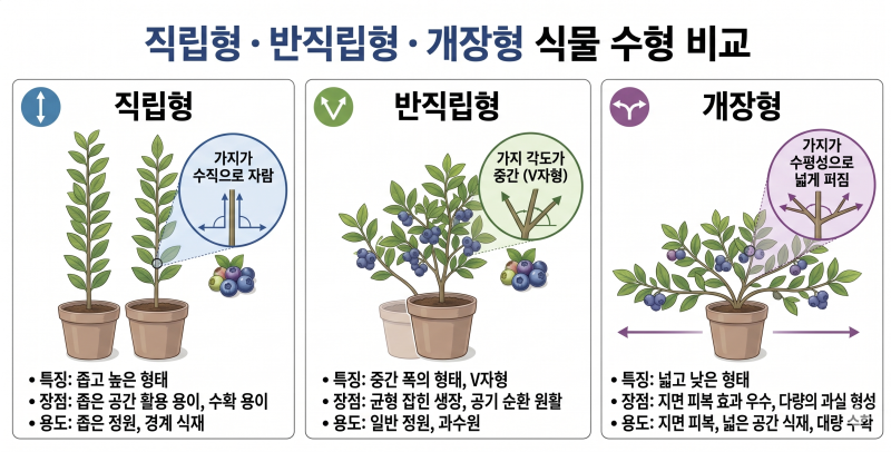 [블루베리 키우기] 묘목 수형 이해하기 - 직립형 vs 반직립