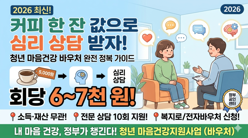 [2026 최신] 커피 한 잔 값으로 심리 상담 받자! '청년 마음건강 바우처' 신청 가이드