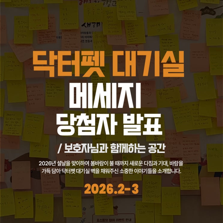  대기실 게시판 2026년 2-3월 보호자님 메세지 추첨 결과 (부산 24시 동물병원)