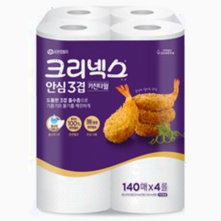  크리넥스 안심 3겹 키친타올 140매 4개 - 주방 청결을 위한 튼튼한 선택