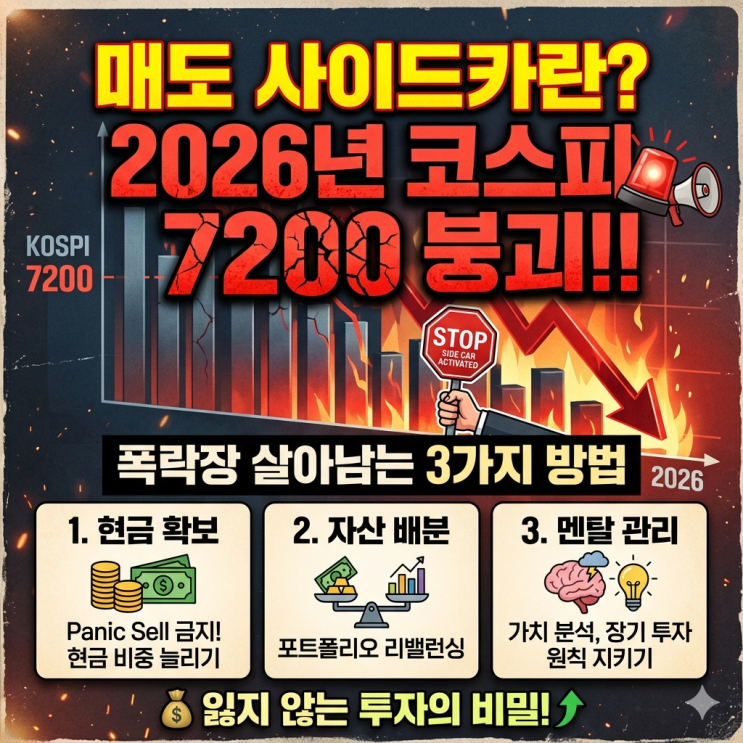 <b>매도 사이드카</b>란? 2026년 <b>코스피</b> 7200 붕괴와 폭락장... 
