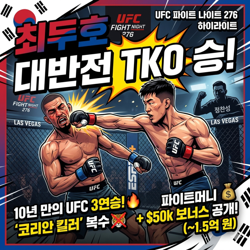 최두호 경기 결과와 파이트머니, 10년 만의 UFC 3연승 하이라이트 정리