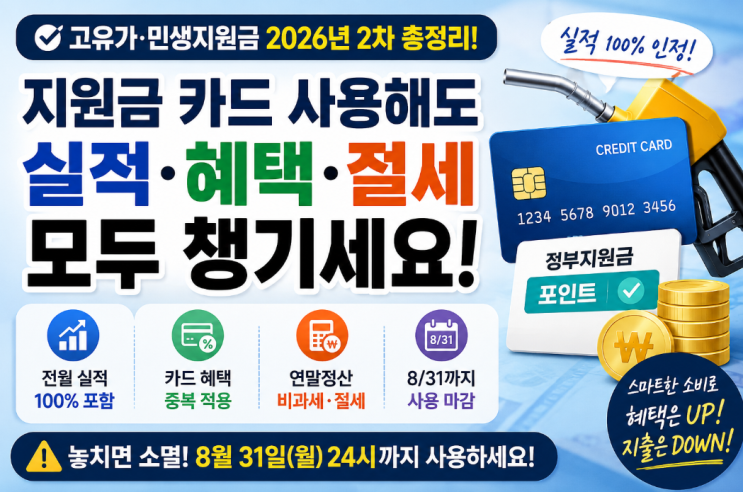  2026년 고유가 피해지원금 및 민생지원금 카드 실적·연말정산 혜택 완벽 가이드