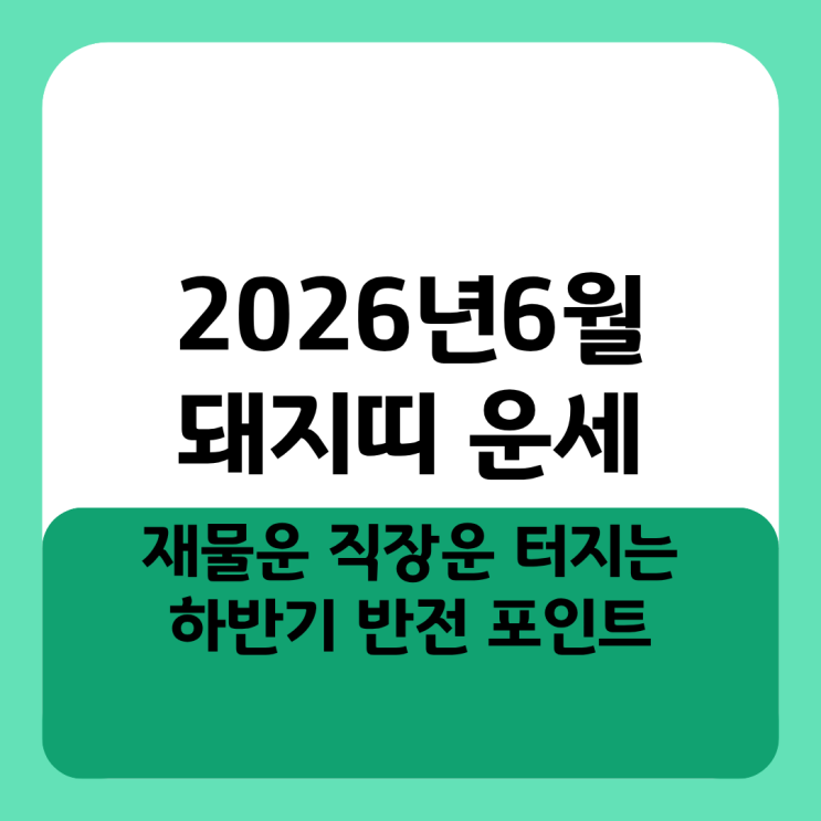  2026년 6월 돼지띠 운세, 재물운 직장운 터지는 하반기 반전 포인트