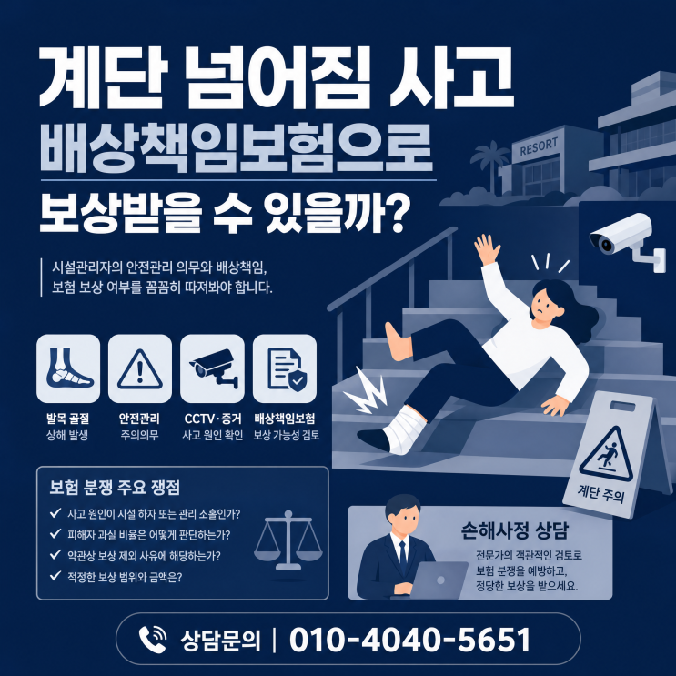  계단 넘어짐으로 발생한 사고, 배상책임보험 접수 가능할까?
