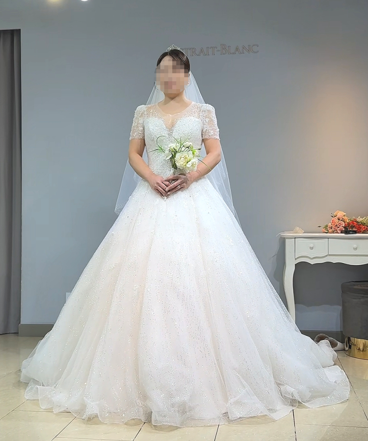  [드레스_11]아뜨레블랑 본식 드레스 _ 잔잔비즈 드레스 (초커 변형 가능,반팔타입)