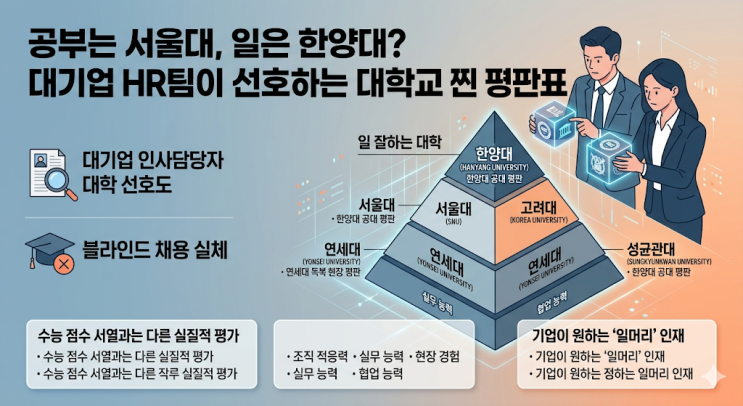  [대학 평판] "대기업 인사담당자가 꼽은" 출신 대학별 '일머리' 및 선호도 서열