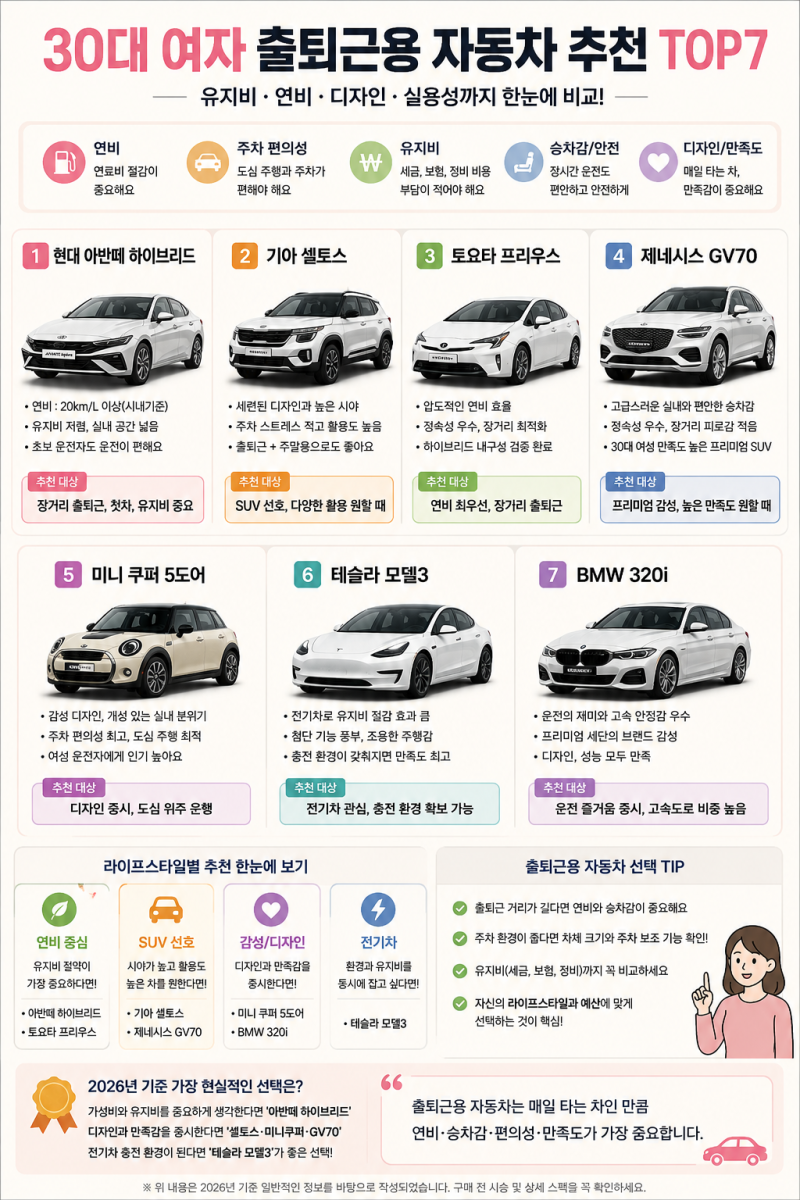 30대 여성 첫차 추천 현실적으로 만족도 높은 자동차는?